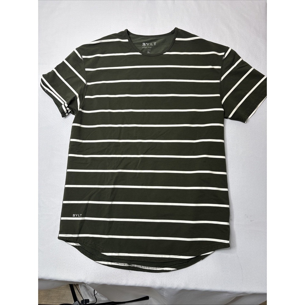 Bylt Mens Blue Short Sleeve Striped Athletic Shirt Drop Cut Lux Size XL